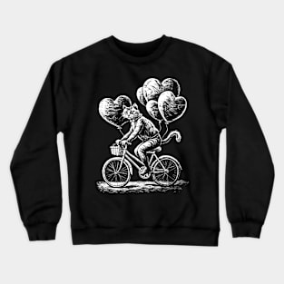 A cat on a bicycle with balloons in the form of hearts Crewneck Sweatshirt